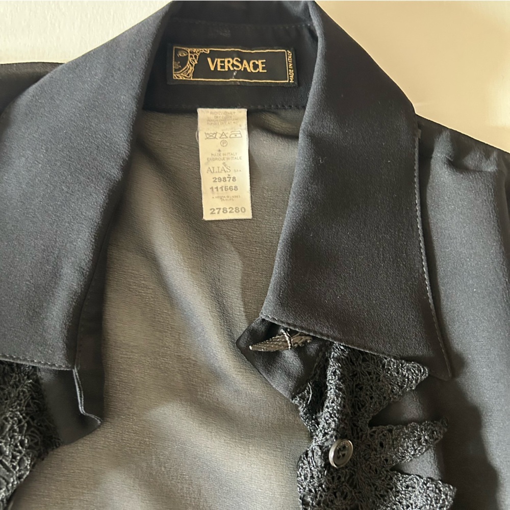 Versace Silk Blouse Lace X Small to Small Sheer Top Long Sleeves Button Front - Picture 8 of 8